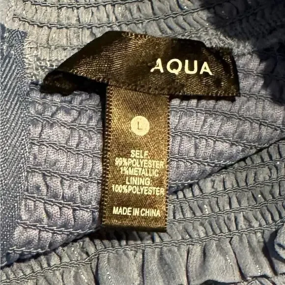 Aqua Ruffle Dress Smocked Short Sleeve Blue Swiss Dot Womens size Large - Picture 5 of 15